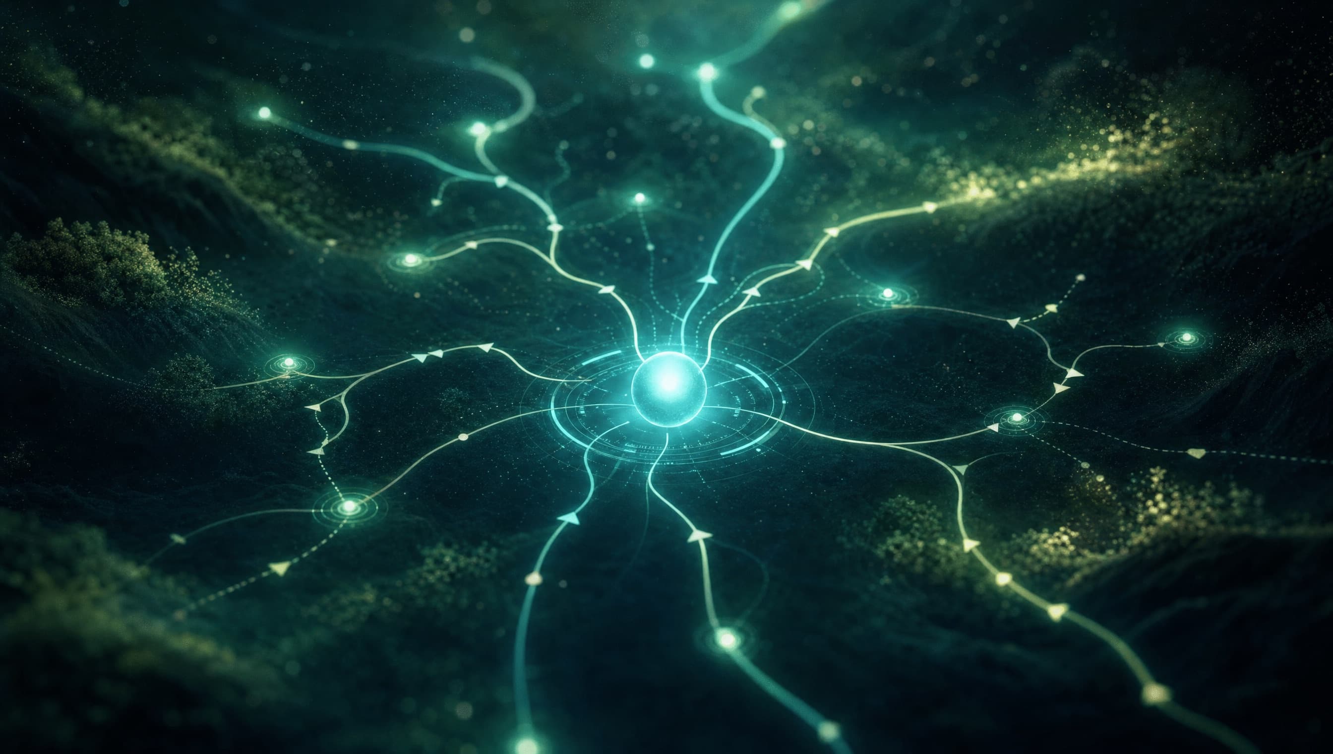Abstract illustration of an AI agent planning and acting