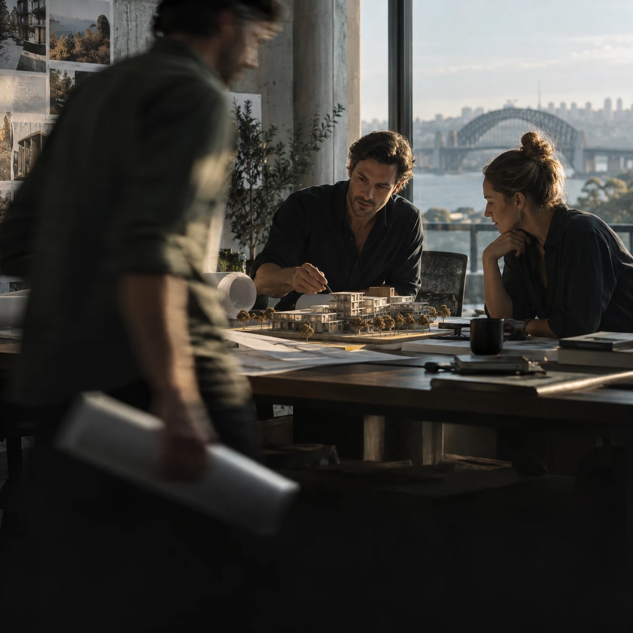 A Sydney property team reviewing a development model together